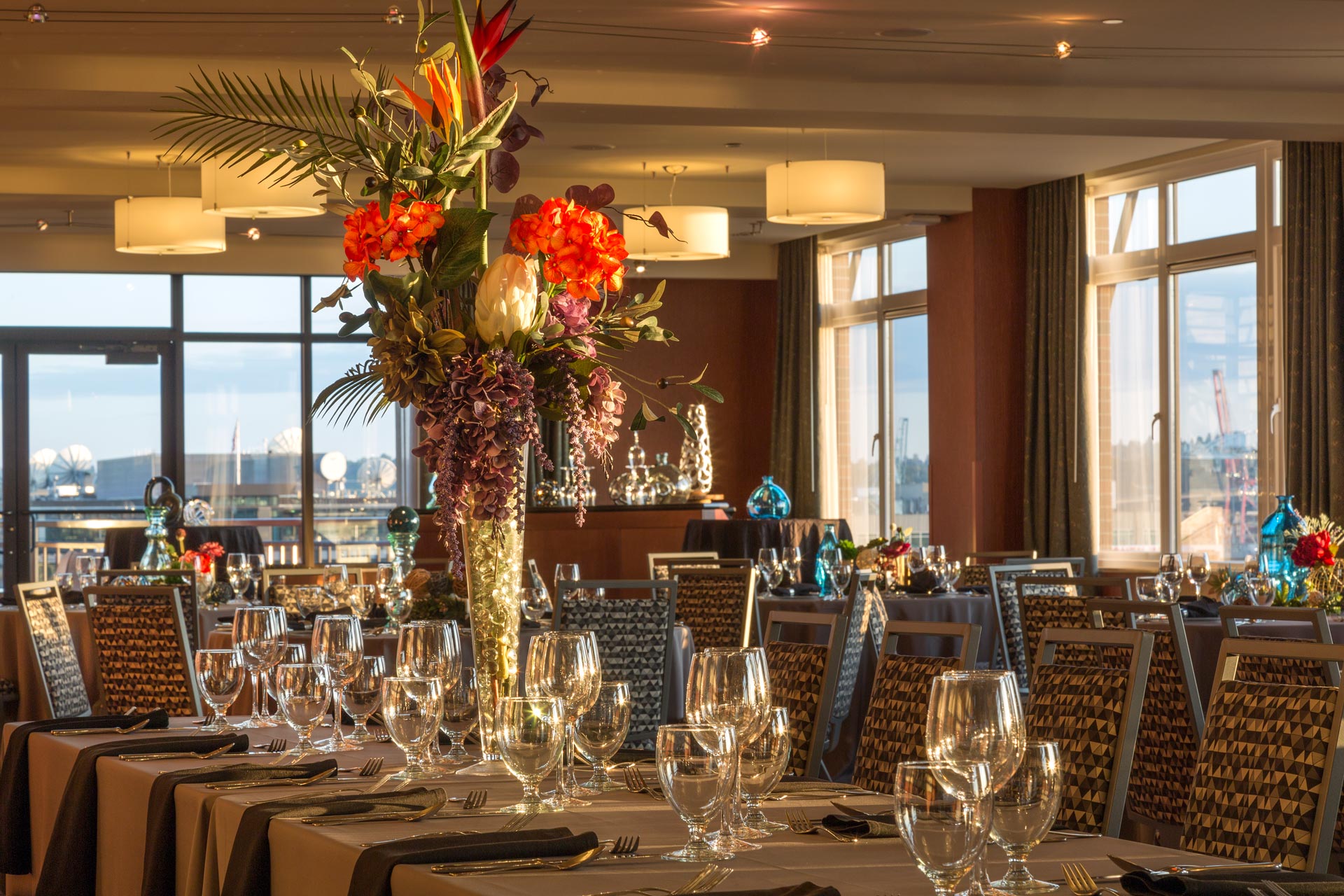 Event space with a view of the Seattle skyline at Silver Cloud Hotel Seattle - Stadium.