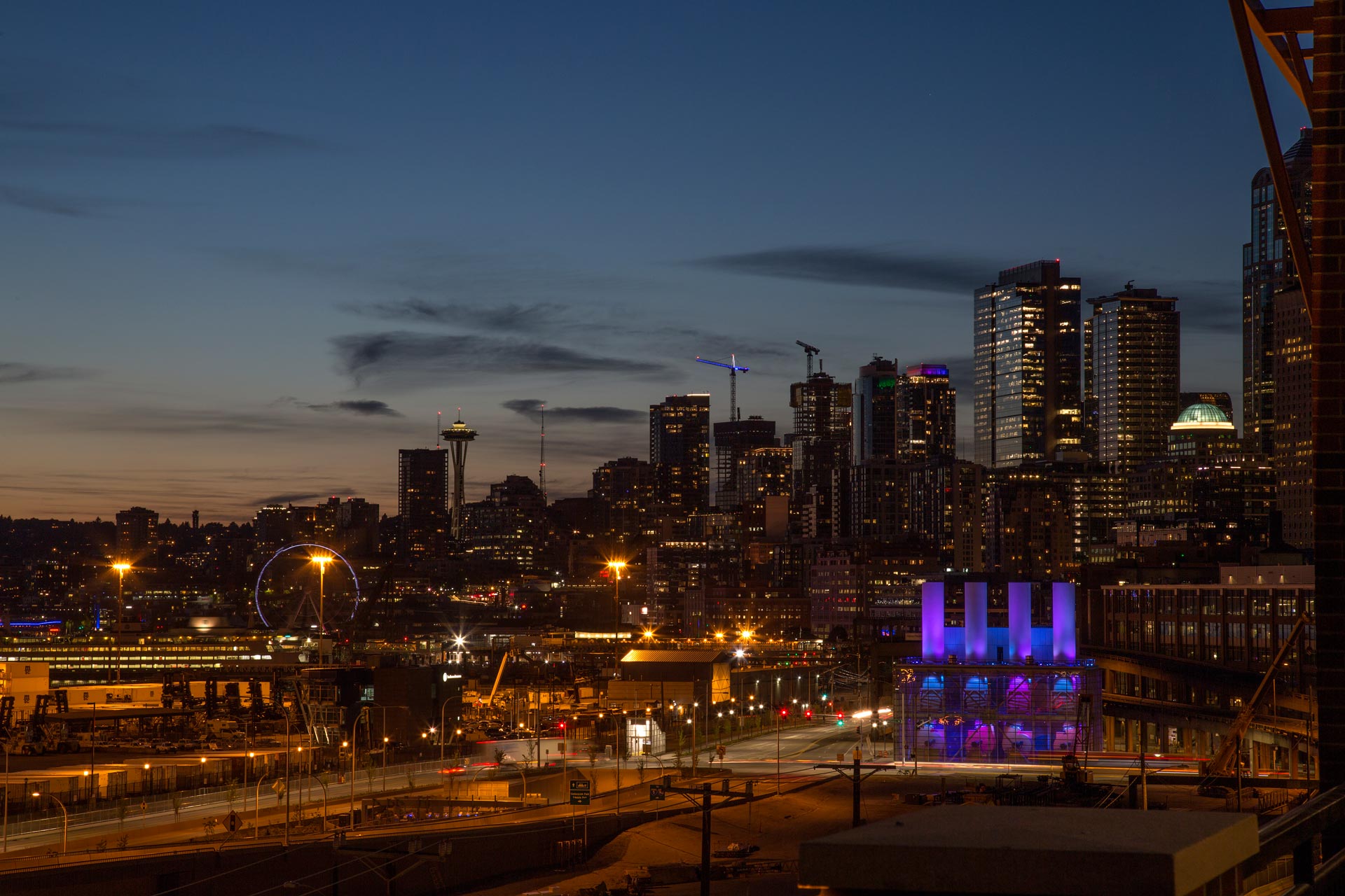 View of the Seattle skyline from Jimmy's on First Restaurant & Bar in Seattle, WA.
